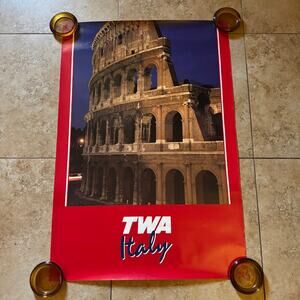 TWA Italy Rome Coliseum Vintage Trans World Airlines Poster 26" x 38"